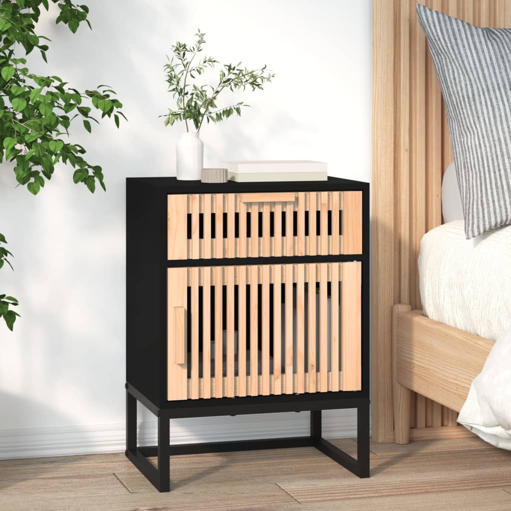 vidaXL Dulap noptieră, negru, 40x30x55,5 cm, lemn prelucrat&fier vidaXL Dulap noptieră, negru, 40x30x55,5 cm, lemn prelucrat&fier