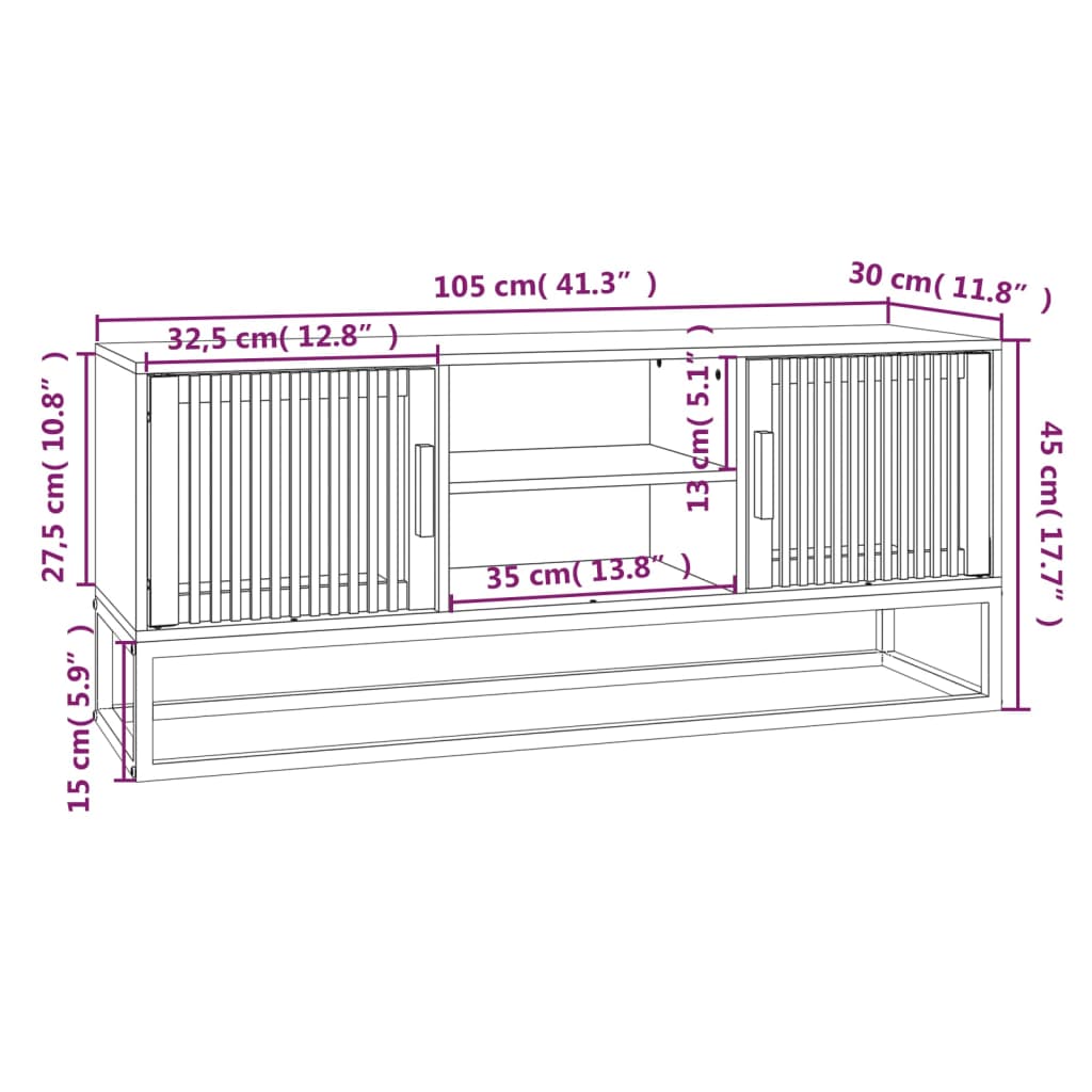 vidaXL Comodă TV, negru, 105x30x45 cm, lemn prelucrat & fier