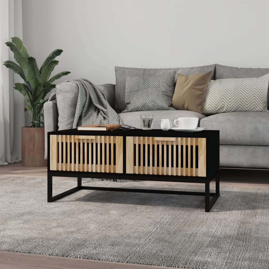 vidaXL Măsuță de cafea, negru, 80x40x35 cm, lemn prelucrat și fier vidaXL Măsuță de cafea, negru, 80x40x35 cm, lemn prelucrat și fier