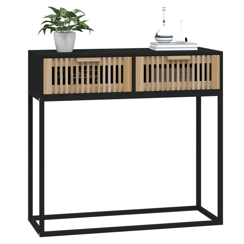 vidaXL Masă consolă, negru, 80x30x75 cm, lemn prelucrat și fier