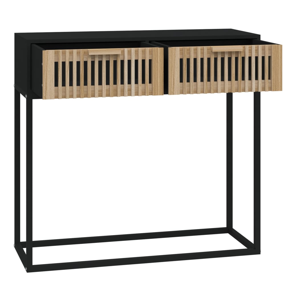 vidaXL Masă consolă, negru, 80x30x75 cm, lemn prelucrat și fier