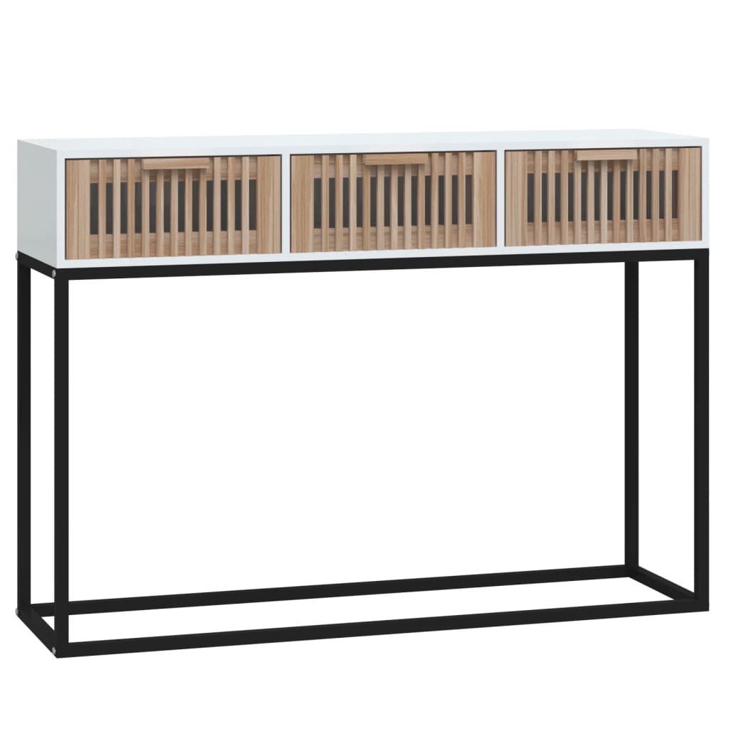 vidaXL Masă consolă, alb, 105x30x75 cm, lemn prelucrat și fier vidaXL Masă consolă, alb, 105x30x75 cm, lemn prelucrat și fier