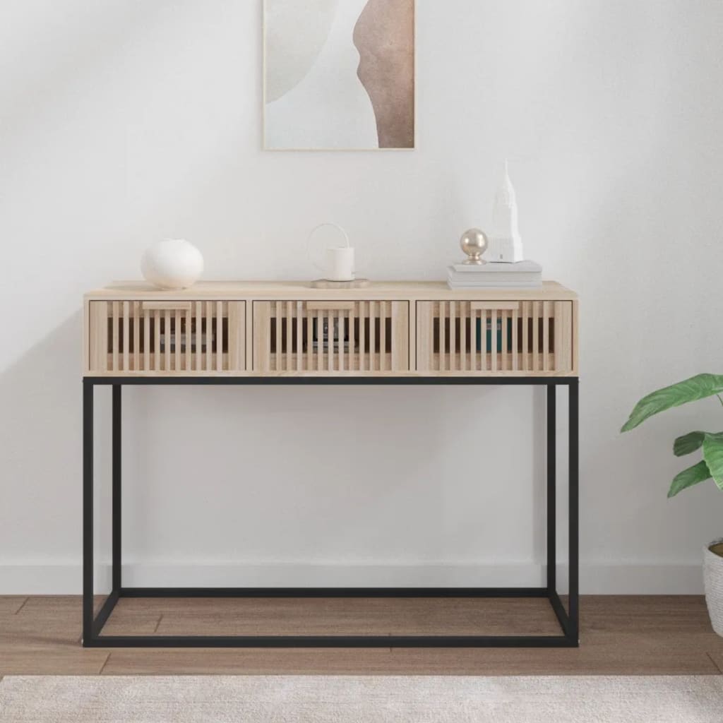 vidaXL Masă consolă, 105x30x75 cm, lemn prelucrat și fier vidaXL Masă consolă, 105x30x75 cm, lemn prelucrat și fier