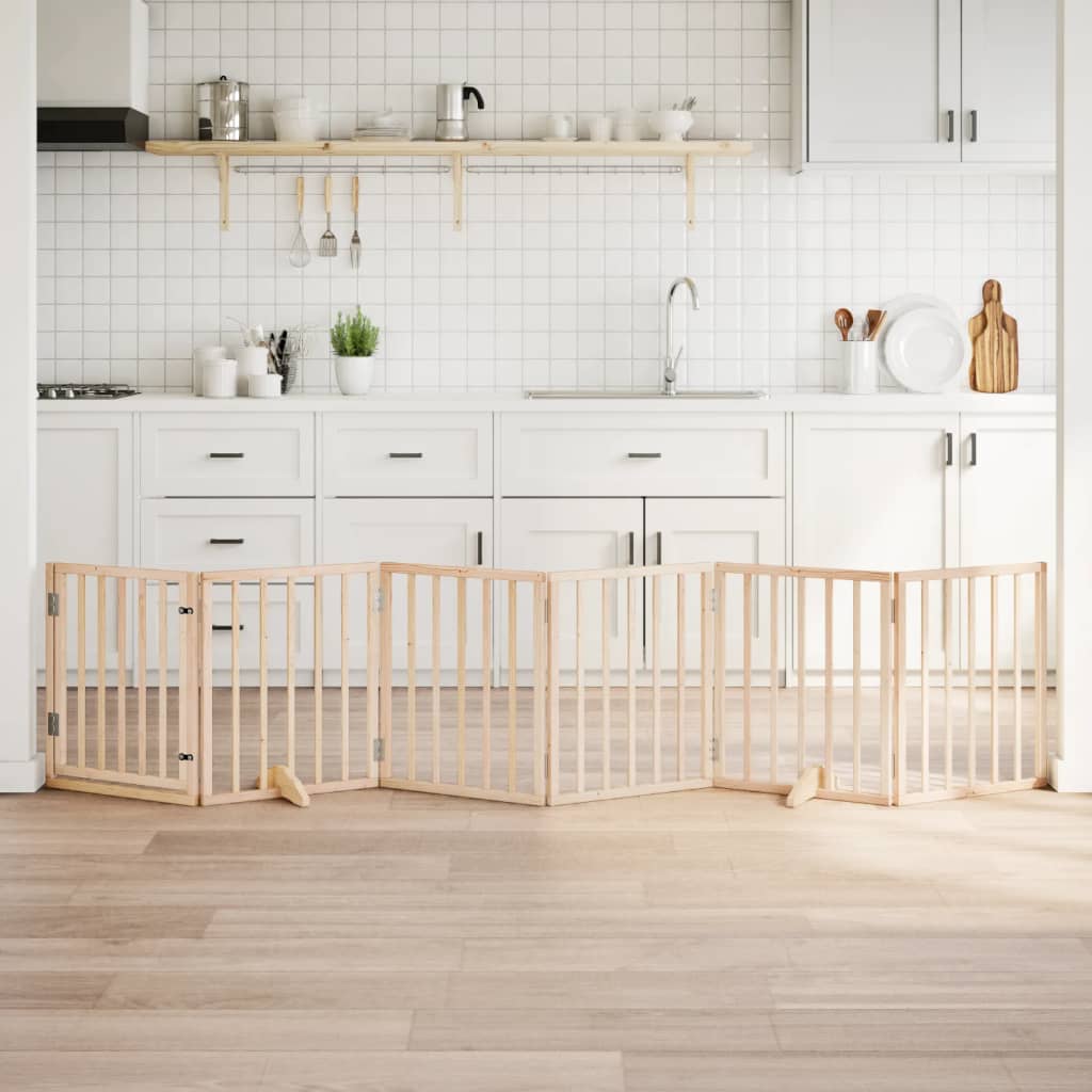 vidaXL Poartă de acces pentru câini cu ușă pliabilă, 6 panouri, 300 cm, lemn de plop