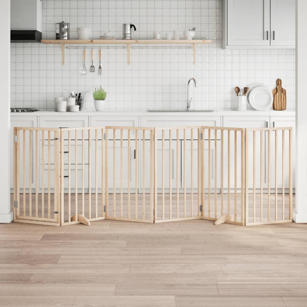 vidaXL Poartă de acces pentru câini cu ușă pliabilă, 6 panouri, 300 cm, lemn de plop