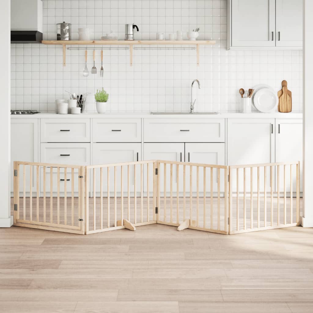 vidaXL Poartă de acces pentru câini cu ușă pliabilă, 4 panouri, 320 cm, lemn de plop