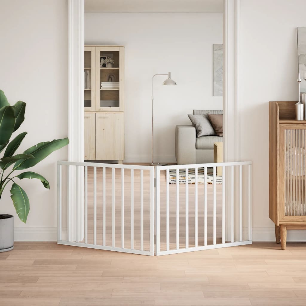 vidaXL Poartă de acces pentru câini pliabilă, 2 panouri, albă, 160 cm, lemn de plop