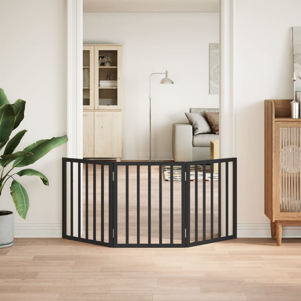 vidaXL Poartă pentru câini pliabilă 3 panouri negru, 150 cm, lemn plop