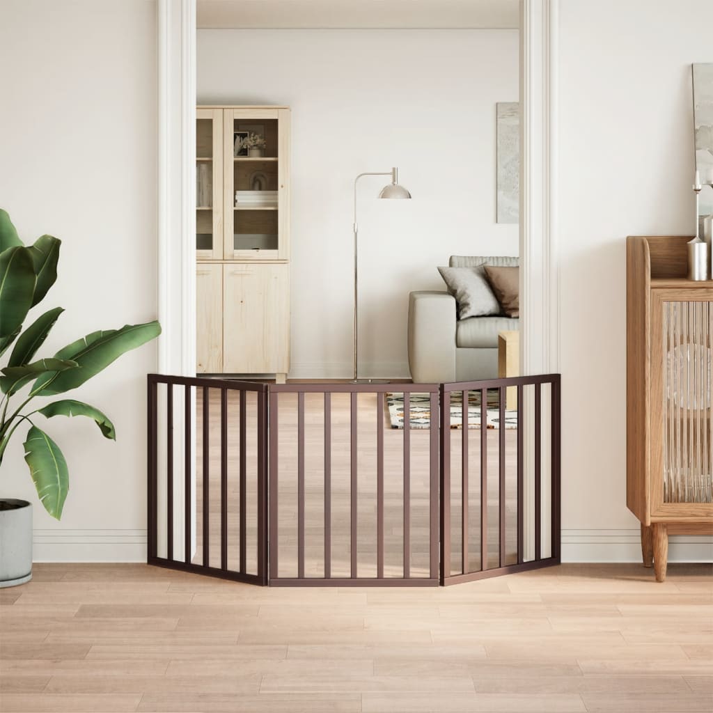 vidaXL Poartă pentru câini pliabilă 3 panouri maro, 150 cm, lemn plop