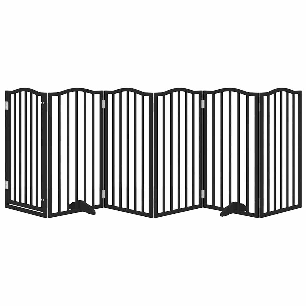 vidaXL Poartă câini pliabilă cu ușă 6 panouri negru, 300 cm, lemn plop
