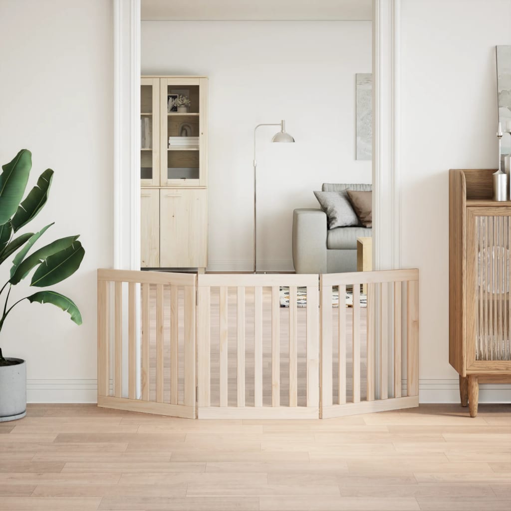 vidaXL Poartă de acces pentru câini pliabilă, 3 panouri, 150 cm, lemn de plop