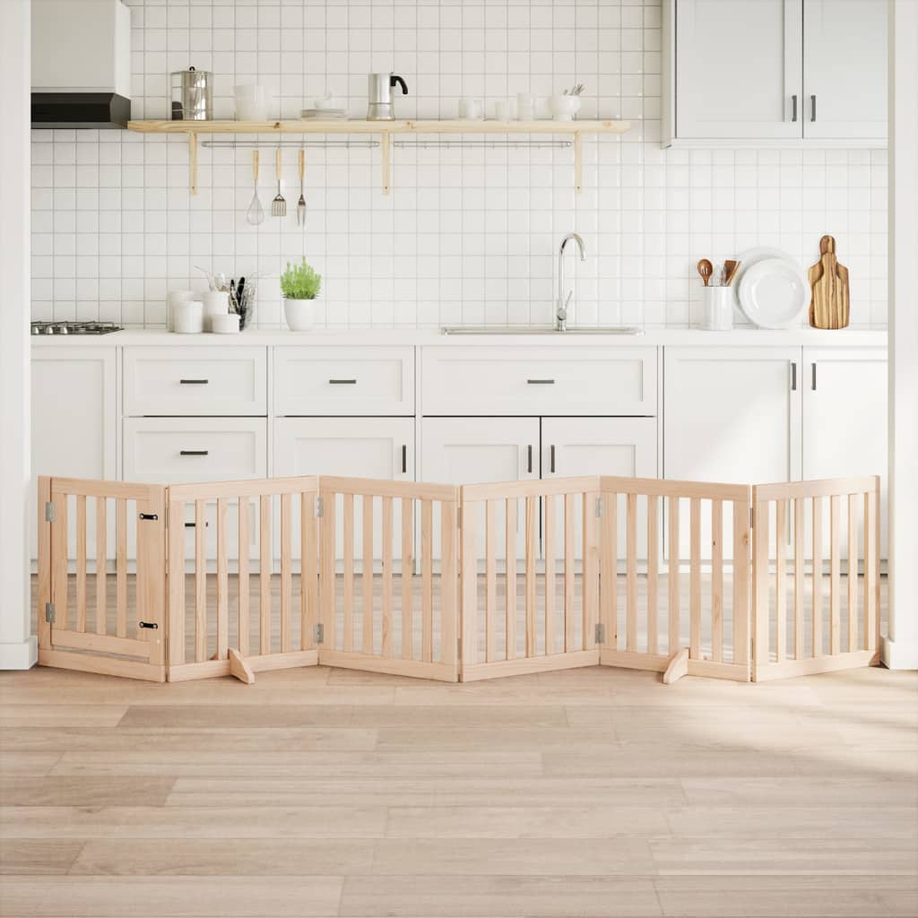 vidaXL Poartă de acces pentru câini cu ușă pliabilă, 6 panouri, 300 cm, lemn de plop