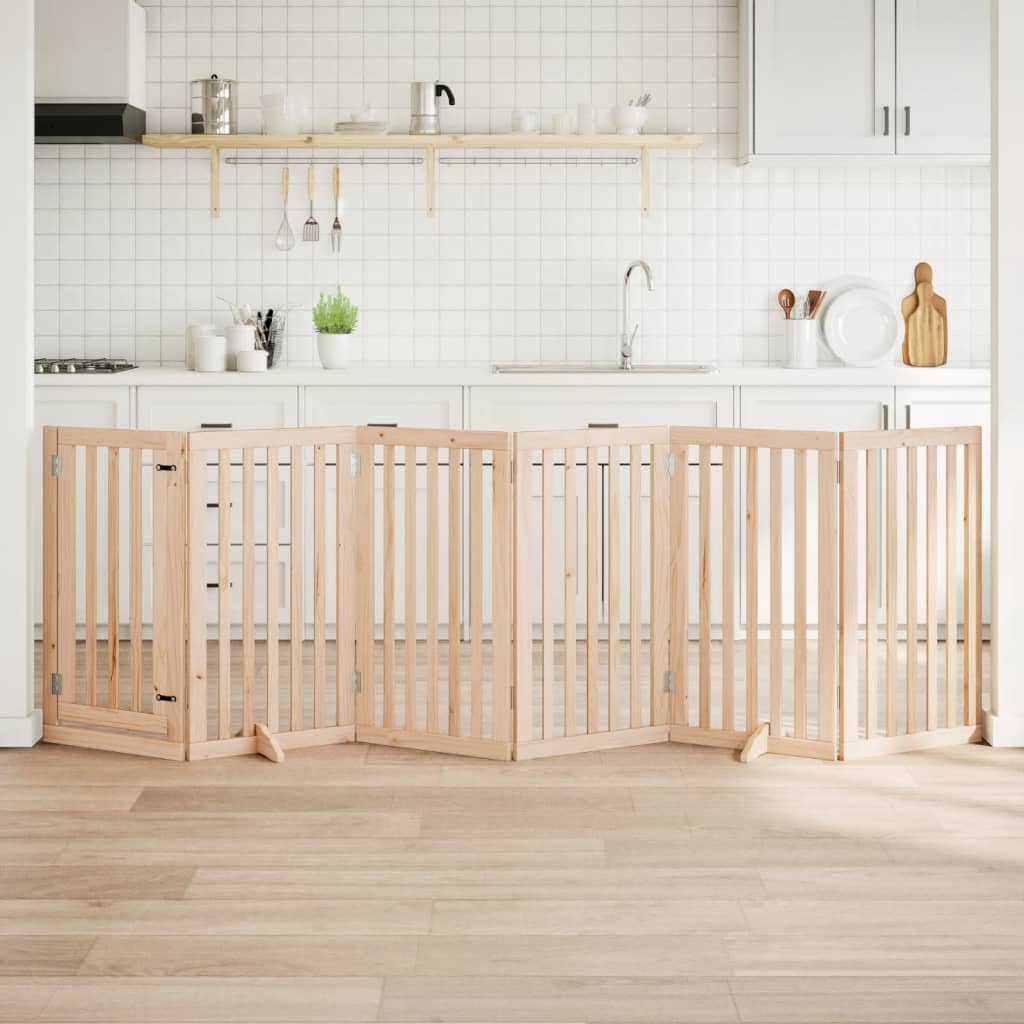 vidaXL Poartă de acces pentru câini cu ușă pliabilă, 6 panouri, 300 cm, lemn de plop