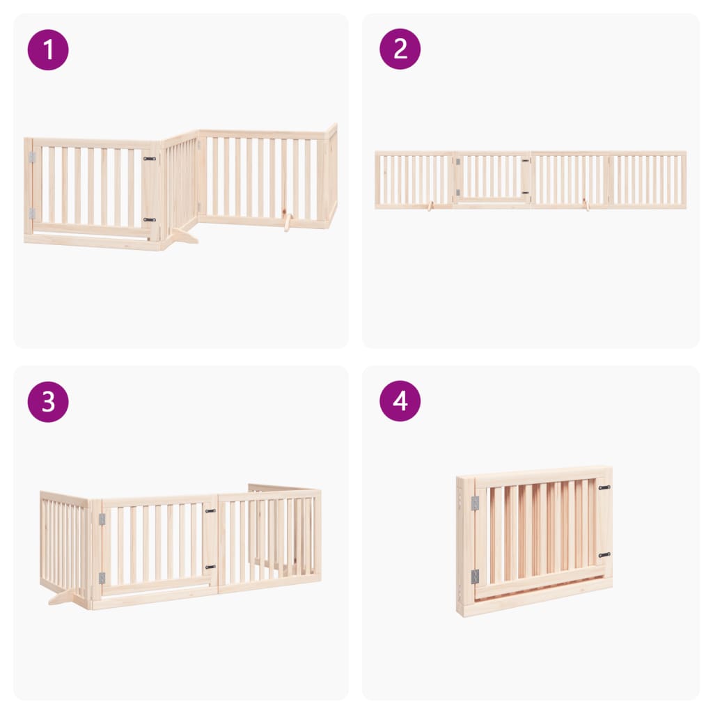 vidaXL Poartă de acces pentru câini cu ușă pliabilă, 4 panouri, 320 cm, lemn de plop