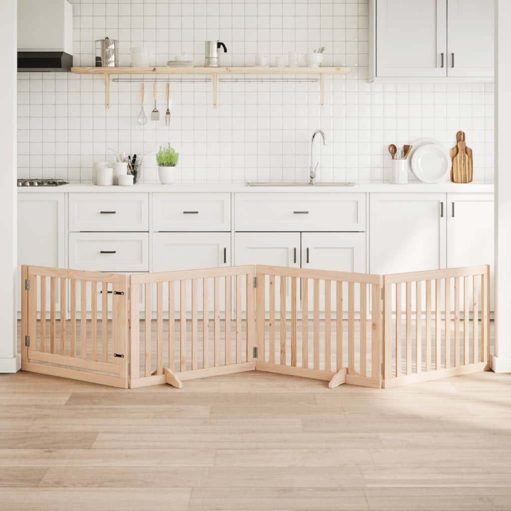 vidaXL Poartă de acces pentru câini cu ușă pliabilă, 4 panouri, 320 cm, lemn de plop