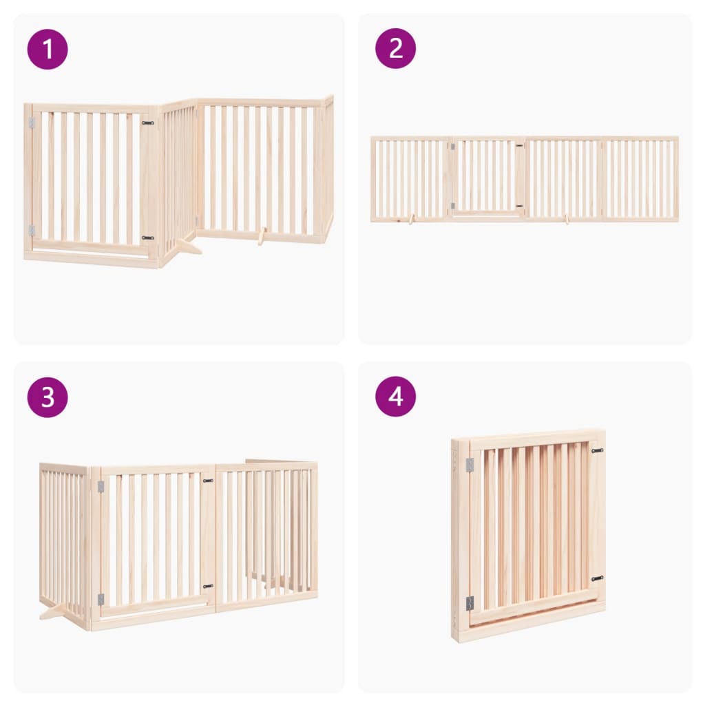 vidaXL Poartă de câini pliabilă cu ușă, 4 panouri, 320 cm, lemn plop