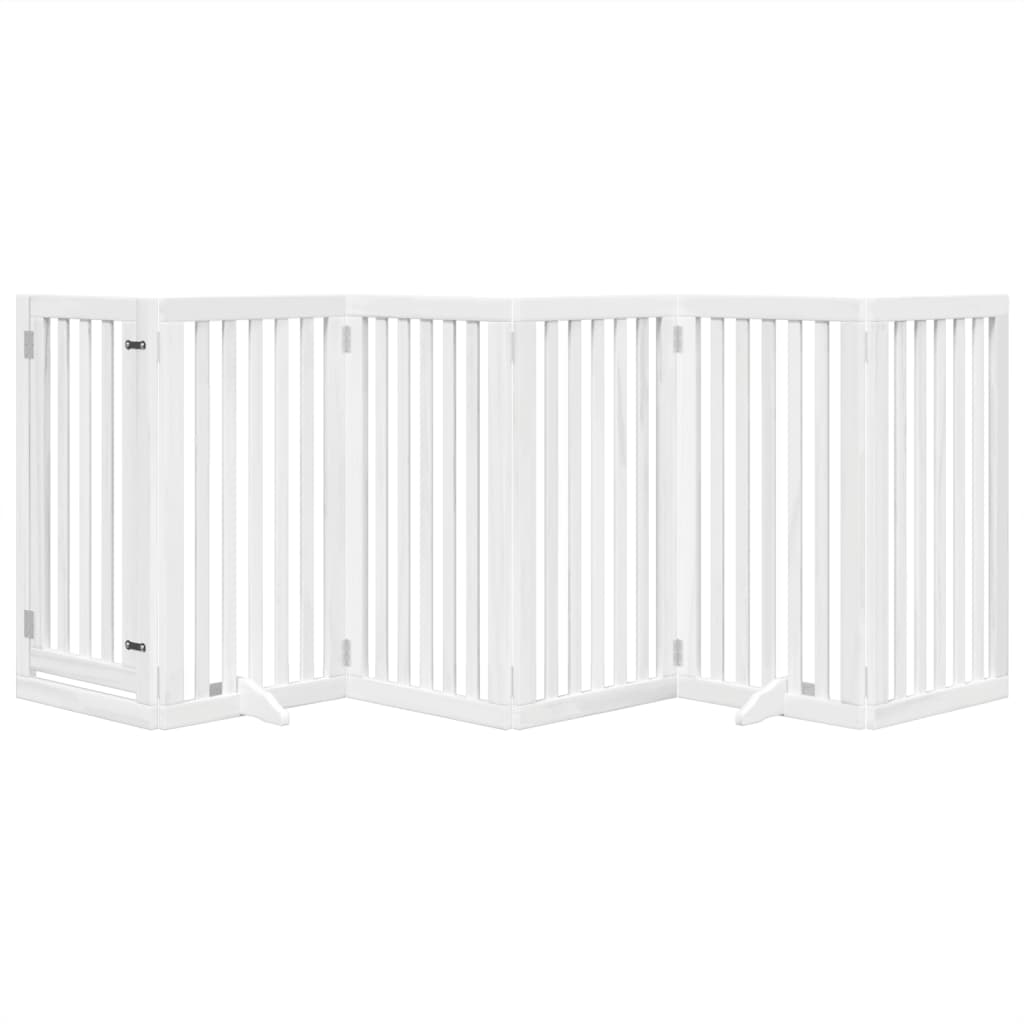 vidaXL Poartă câini pliabilă cu ușă, 6 panouri, alb, 300 cm, lemn plop