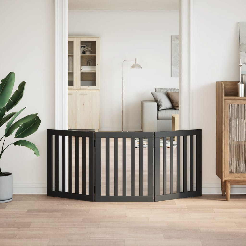 vidaXL Poartă pentru câini pliabilă 3 panouri negru, 150 cm, lemn plop