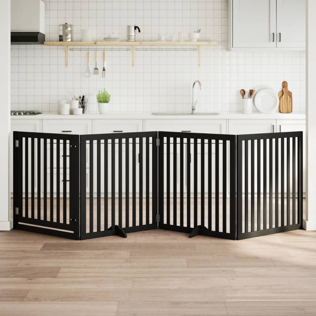 vidaXL Poartă câini pliabilă cu ușă 4 panouri negru, 320 cm, lemn plop