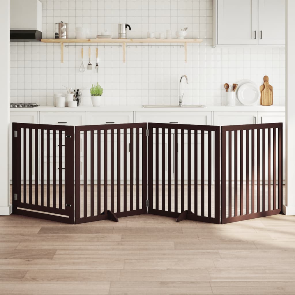 vidaXL Poartă câini pliabilă cu ușă 4 panouri maro, 320 cm, lemn plop