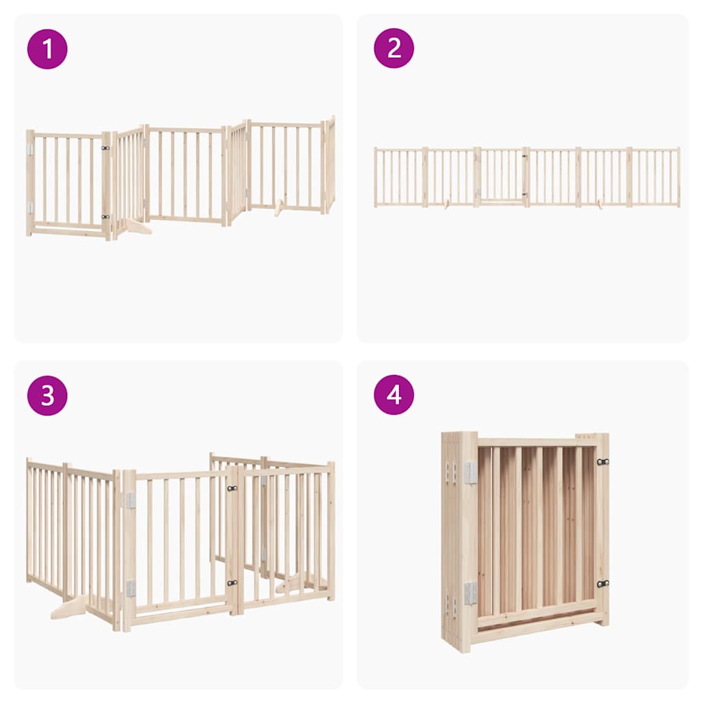 vidaXL Poartă de câini pliabilă cu ușă, 6 panouri, 300 cm, lemn brad