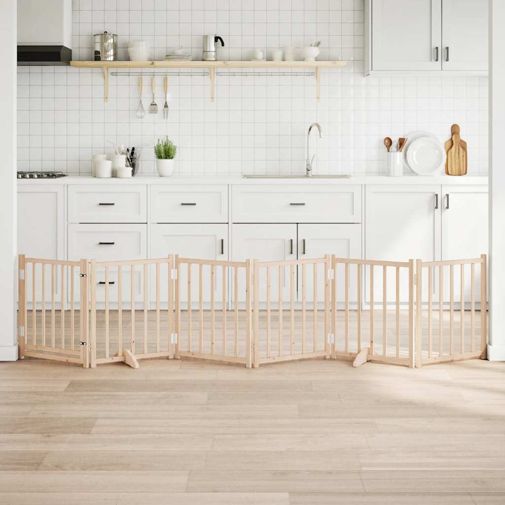 vidaXL Poartă de câini pliabilă cu ușă, 6 panouri, 300 cm, lemn brad