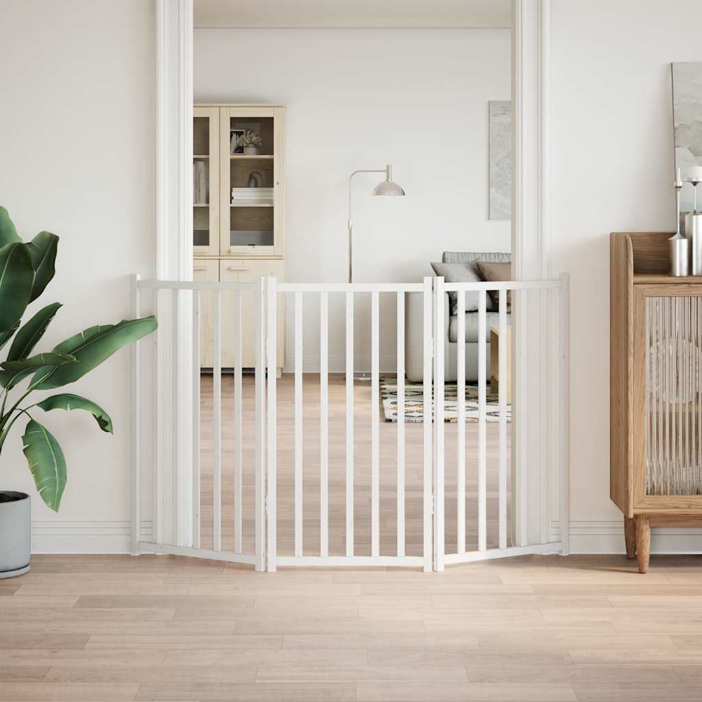 vidaXL Poartă pentru câini pliabilă 3 panouri, alb, 150 cm, lemn brad