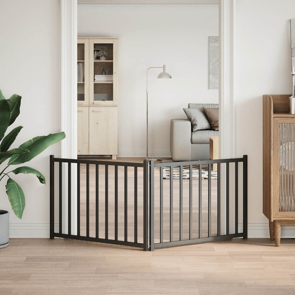 vidaXL Poartă pentru câini pliabilă 2 panouri negru, 160 cm, lemn brad