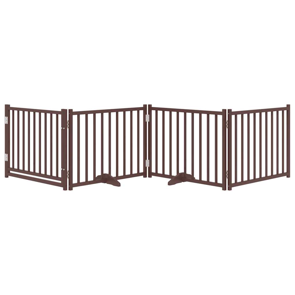 vidaXL Poartă câini pliabilă cu ușă 4 panouri maro 320 cm, lemn brad