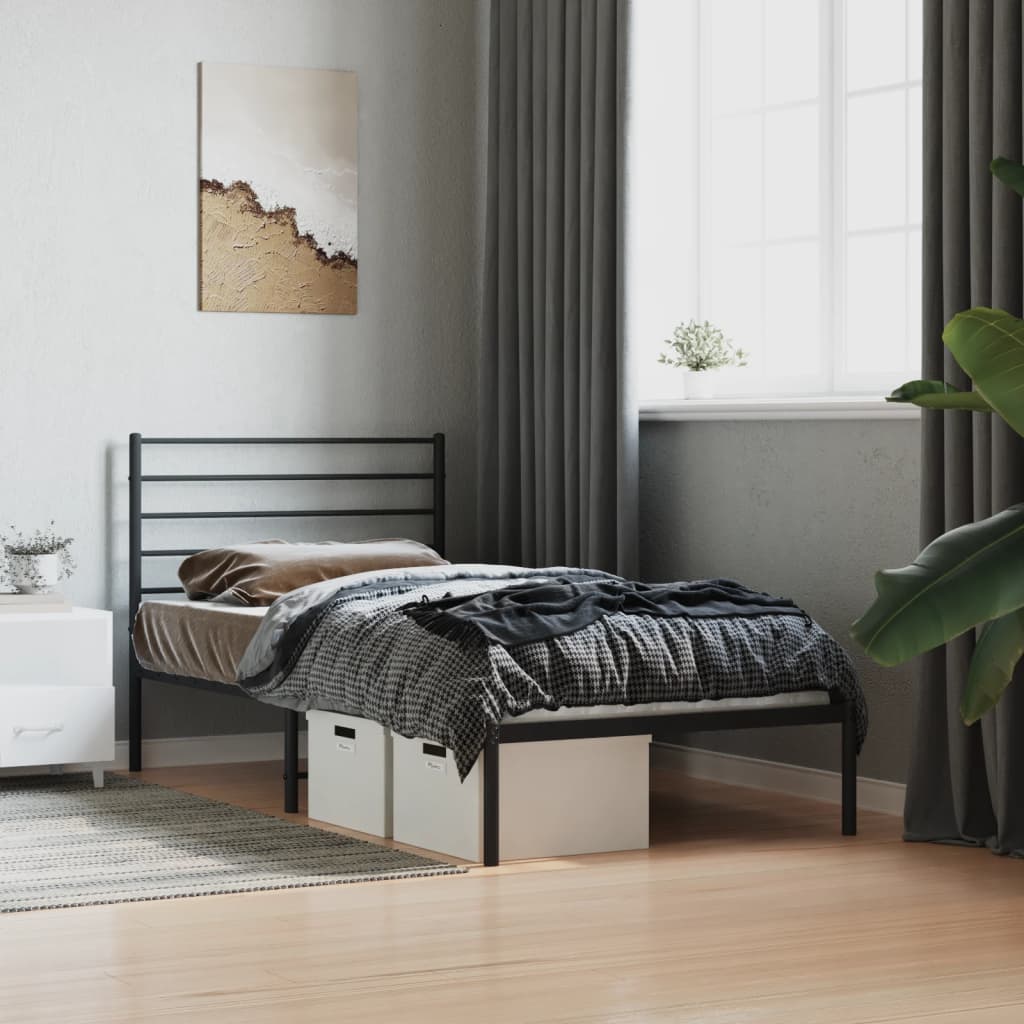 vidaXL Cadru de pat din metal cu tăblie, negru, 107x203 cm