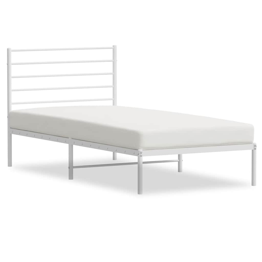 vidaXL Cadru de pat din metal cu tăblie, alb, 100x200 cm