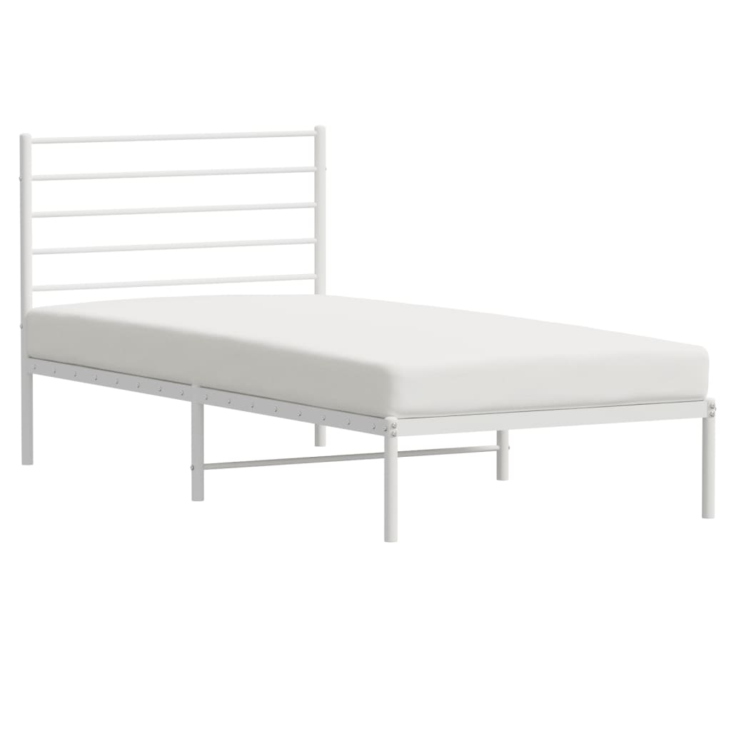 vidaXL Cadru de pat din metal cu tăblie, alb, 107x203 cm