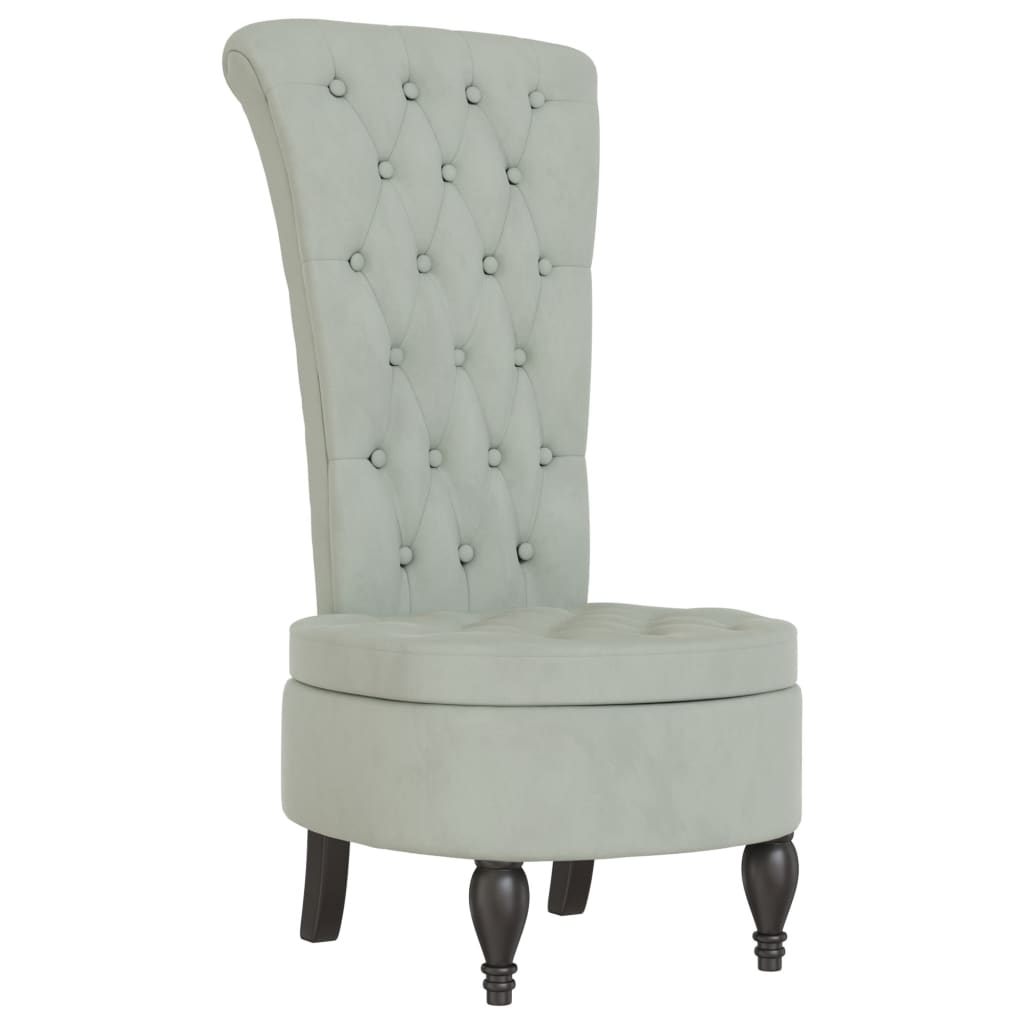 vidaXL Fotoliu cu spătar înalt, gri deschis, catifea design cu nasturi vidaXL Fotoliu cu spătar înalt, gri deschis, catifea design cu nasturi