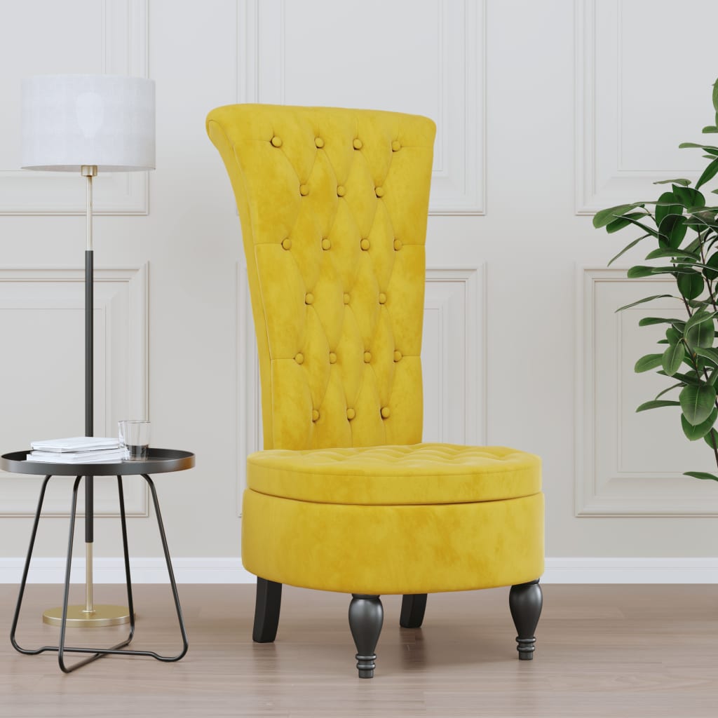 vidaXL Fotoliu cu spătar înalt, galben, catifea, design cu nasturi vidaXL Fotoliu cu spătar înalt, galben, catifea, design cu nasturi