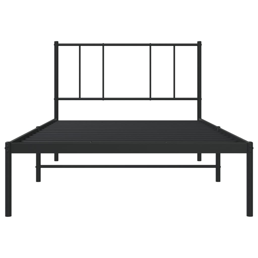 vidaXL Cadru de pat din metal cu tăblie, negru, 107x203 cm