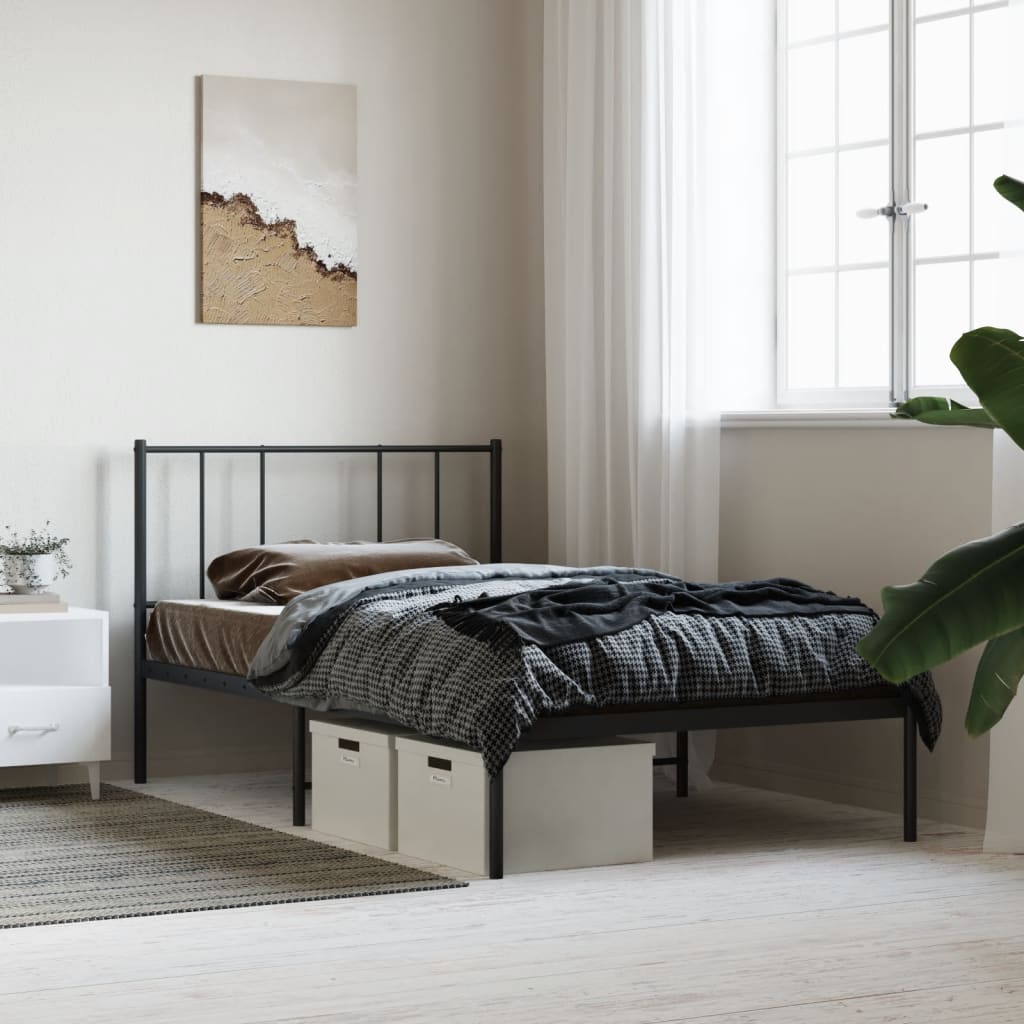 vidaXL Cadru de pat din metal cu tăblie, negru, 107x203 cm