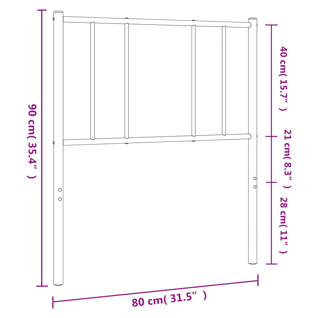 vidaXL Tăblie de pat metalică, negru, 75 cm