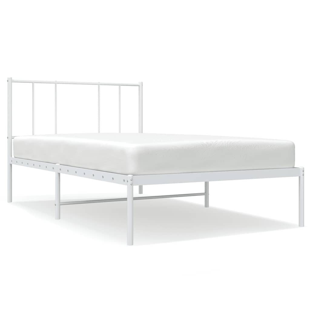 vidaXL Cadru de pat din metal cu tăblie, alb, 100x200 cm