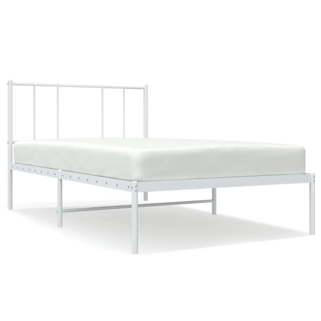 vidaXL Cadru de pat din metal cu tăblie, alb, 107x203 cm
