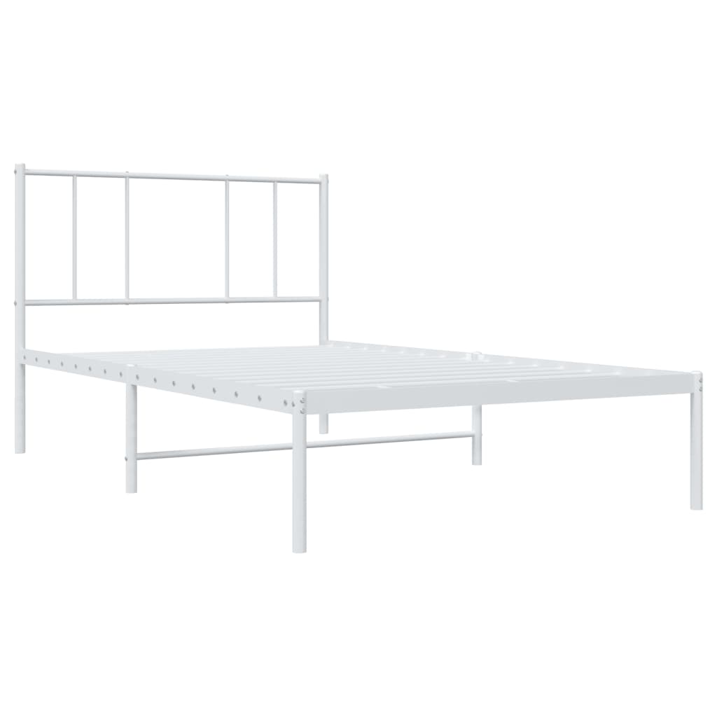 vidaXL Cadru de pat din metal cu tăblie, alb, 107x203 cm