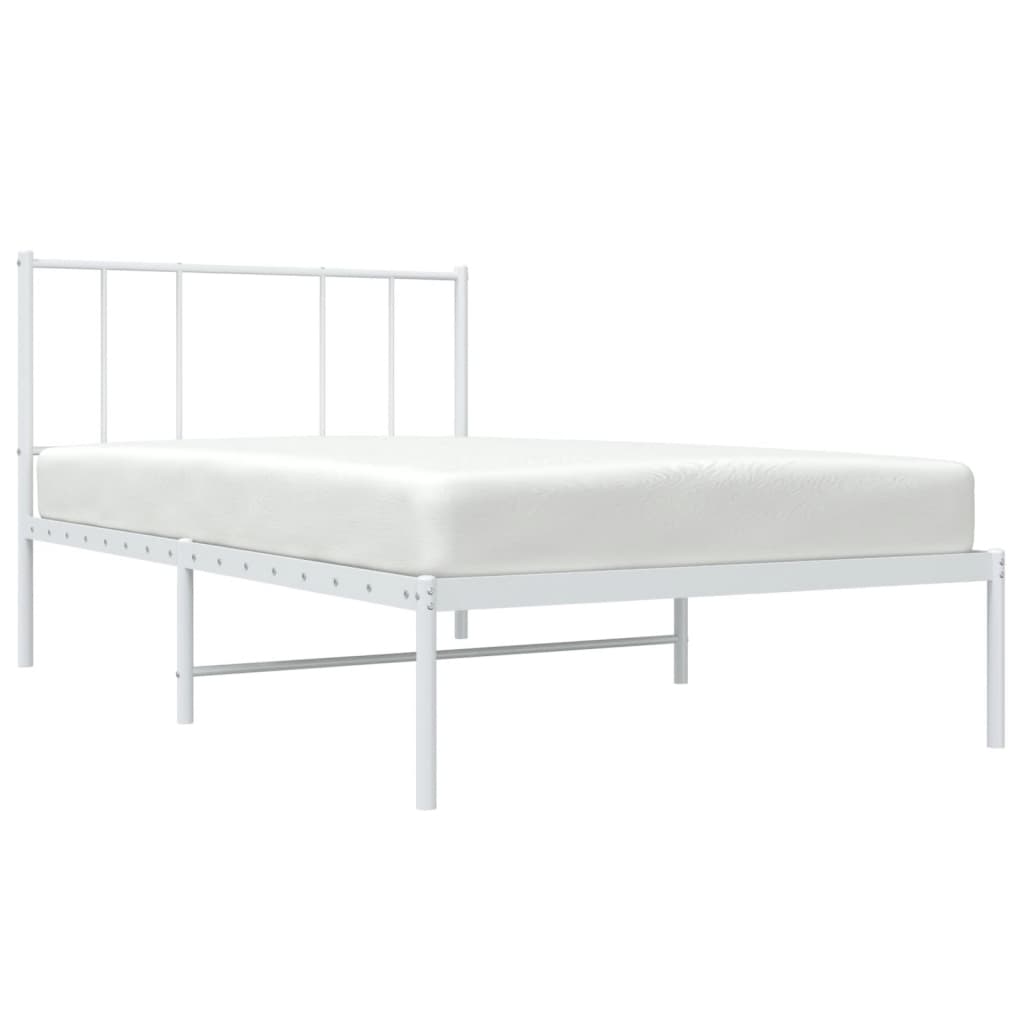vidaXL Cadru de pat din metal cu tăblie, alb, 107x203 cm