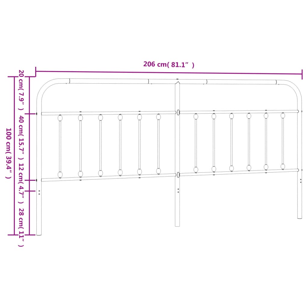 vidaXL Tăblie de pat metalică, negru, 200 cm