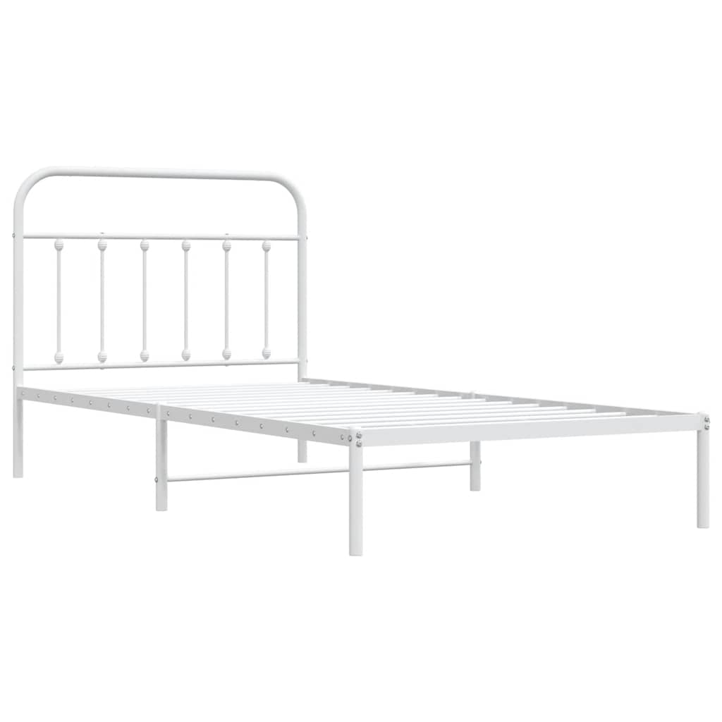 vidaXL Cadru de pat din metal cu tăblie, alb, 100x200 cm