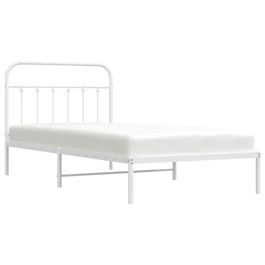 vidaXL Cadru de pat din metal cu tăblie, alb, 100x200 cm