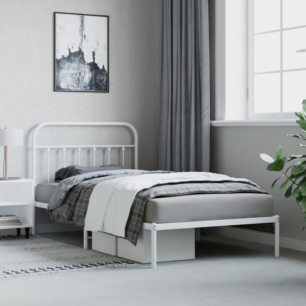 vidaXL Cadru de pat din metal cu tăblie, alb, 107x203 cm