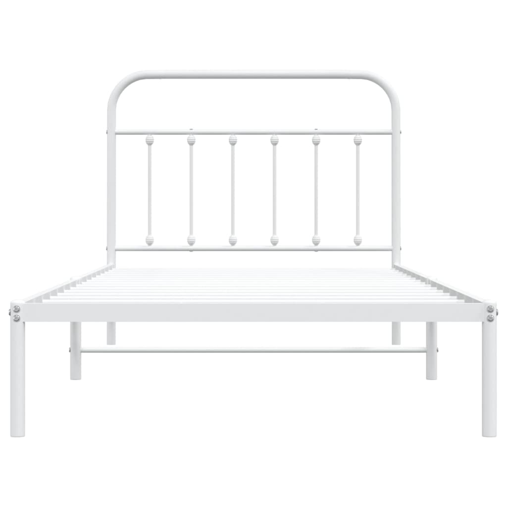 vidaXL Cadru de pat din metal cu tăblie, alb, 107x203 cm