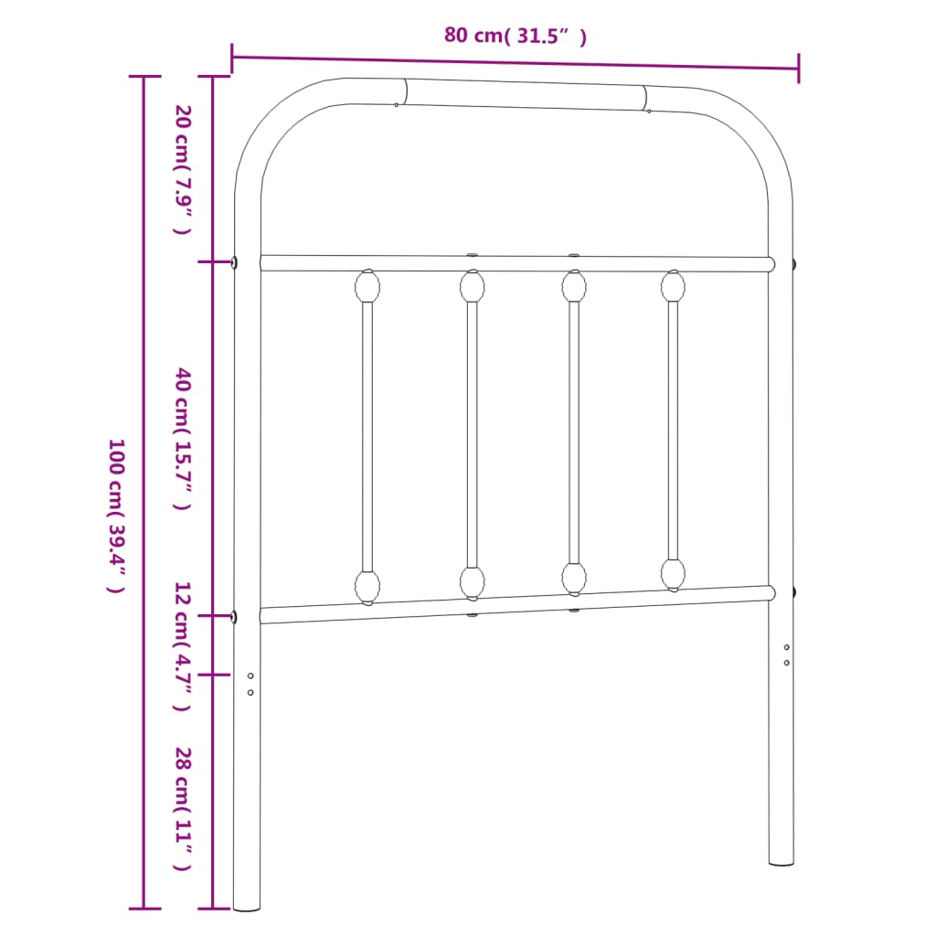 vidaXL Tăblie de pat metalică, alb, 75 cm vidaXL Tăblie de pat metalică, alb, 75 cm