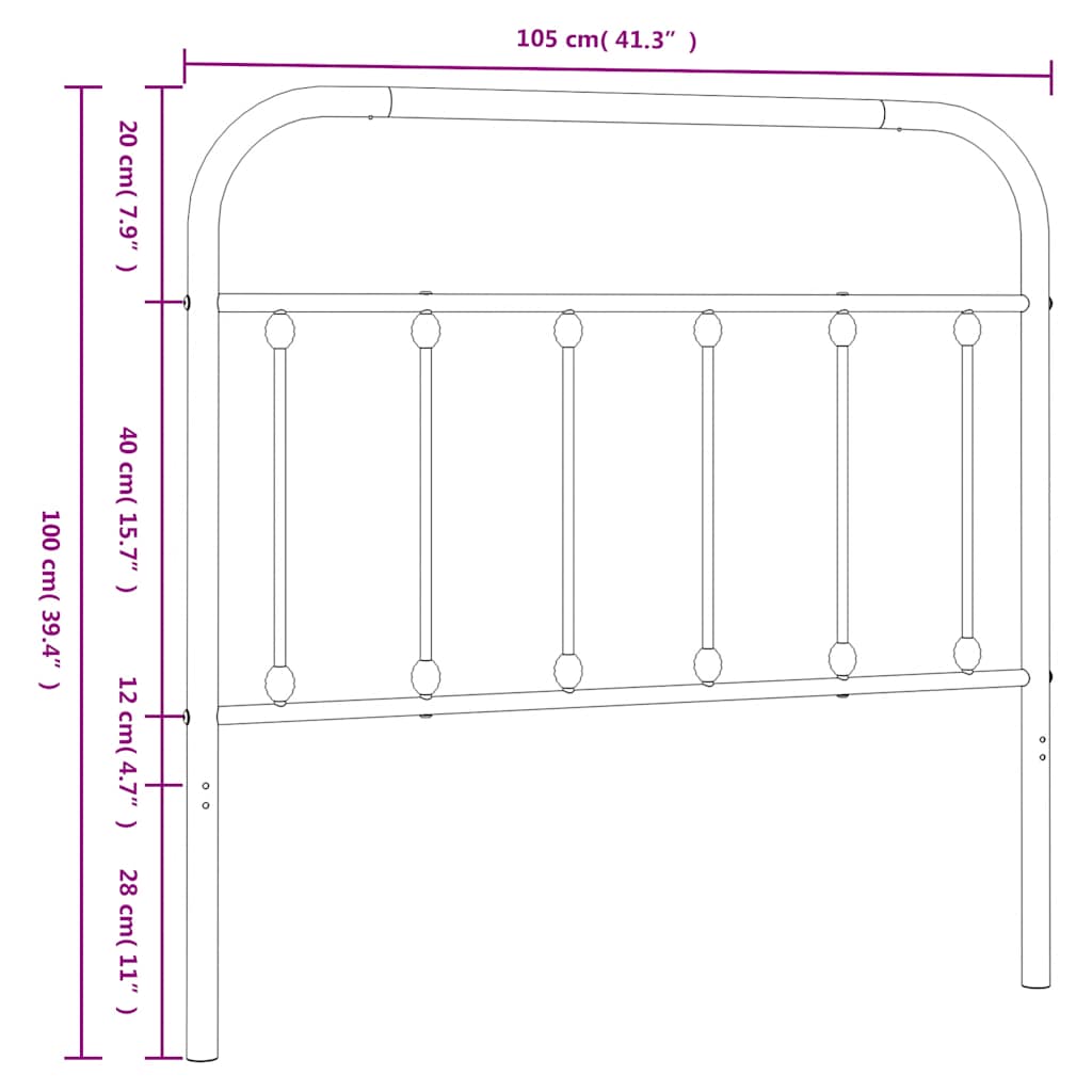 vidaXL Tăblie de pat metalică, alb, 100 cm