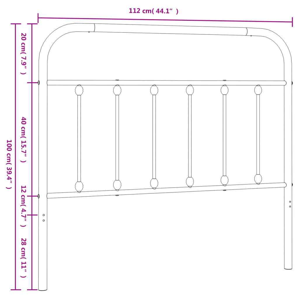 vidaXL Tăblie de pat metalică, alb, 107 cm