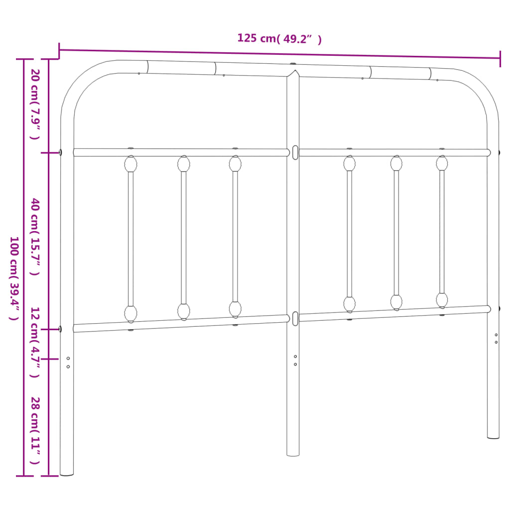 vidaXL Tăblie de pat metalică, alb, 120 cm